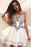 Ivory Two Layers Sheer Neck Short Party with Appliques Cheap Cocktail Dress - Prom Dresses