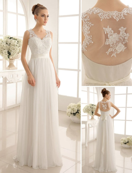 Ivory Wedding Dress Lace Sash Bow Sequins Wedding Gown misshow