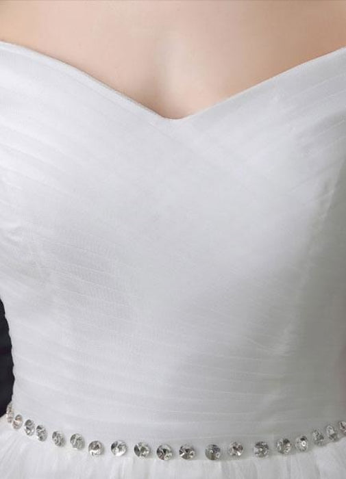 Ivory Wedding Dress Off-The-Shoulder Sash Rhinestone Wedding Gown