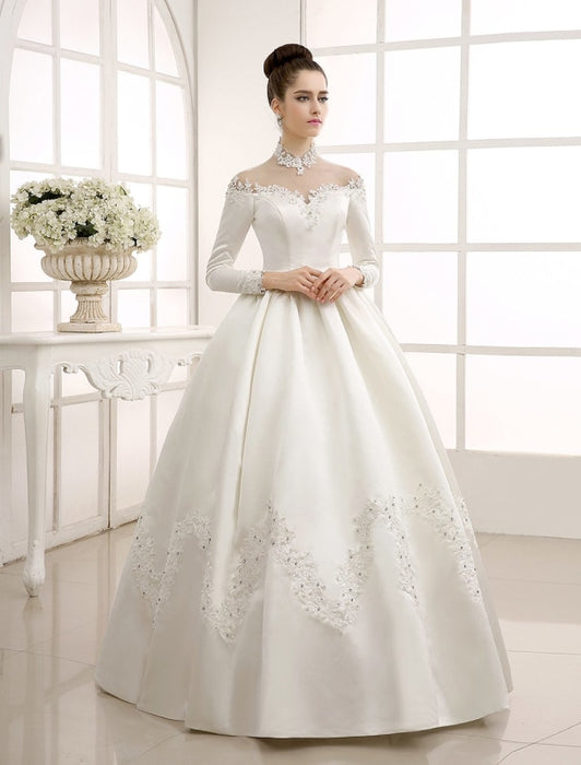 Ivory Wedding Dress/Ball Gown with High Collar Applique misshow