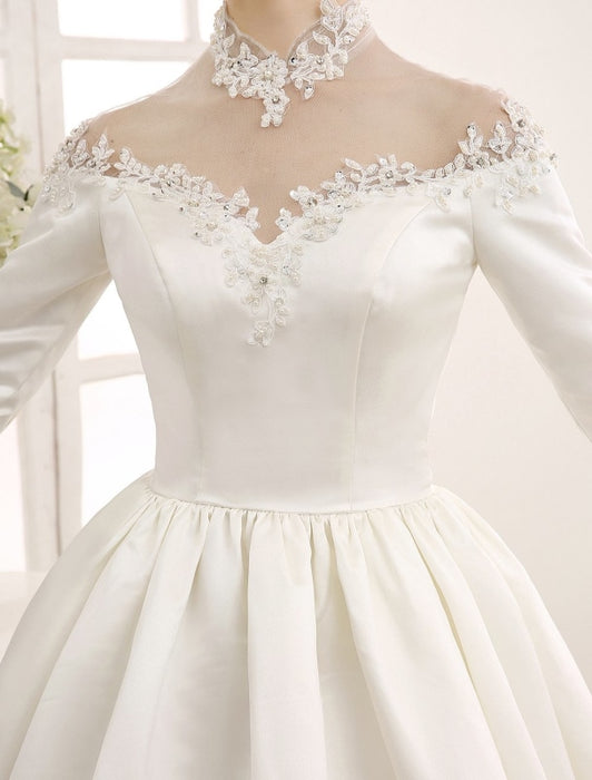 Ivory Wedding Dress/Ball Gown with High Collar Applique misshow