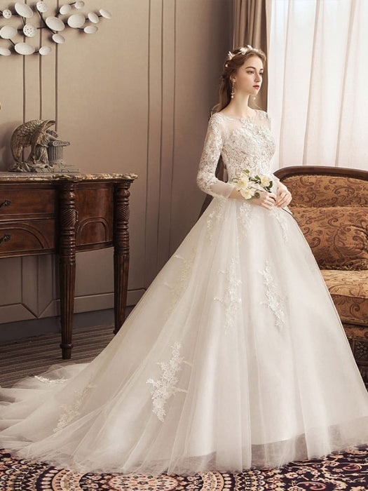 3/4 Sleeves Bridal Dress Lace Appliqued Plus Size Wedding Gown Lb3231 -  China Wedding Gowns and Bridal Dresses price | Made-in-China.com