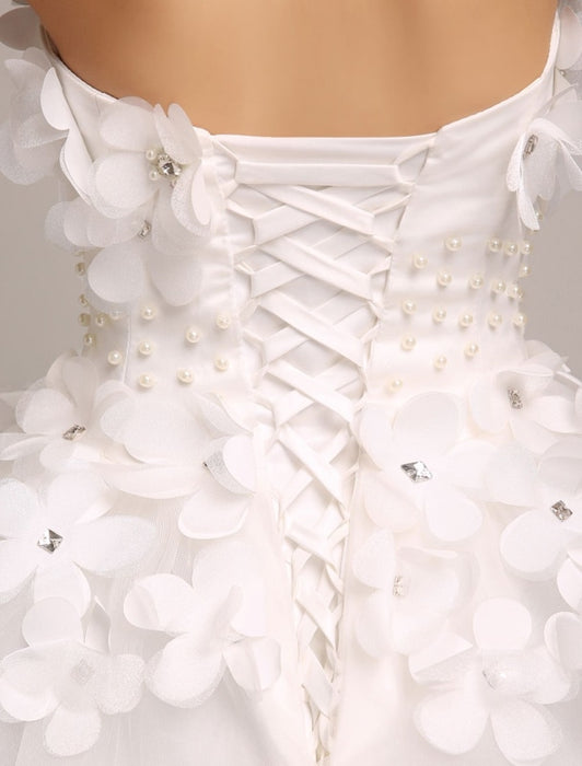 Ivory Wedding Dresses Princess Ball Gowns Bridal Dress 3D Flowers Strapless Beaded Women Pageant Dresses