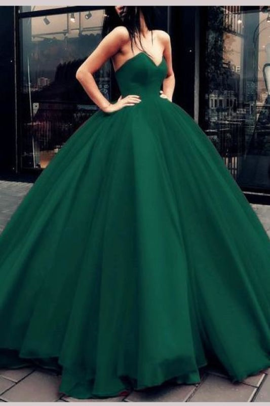 Jade Sweetheart Ball Gown Tulle Quinceanera Floor Length Puffy Prom Dress - Prom Dresses