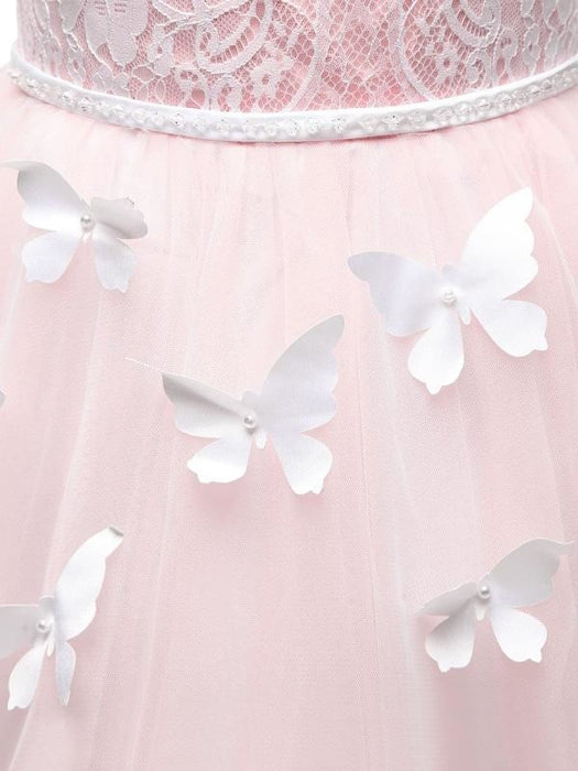 Flower Girl Dresses Jewel Neck Long Sleeves Butterfly Formal Kids Princess Dresses