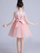 Flower Girl Dresses Pink Jewel Neck Short Sleeves Embroidered Formal Kids Pageant Dresses