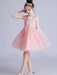Flower Girl Dresses Pink Jewel Neck Short Sleeves Embroidered Formal Kids Pageant Dresses