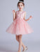 Flower Girl Dresses Pink Jewel Neck Short Sleeves Embroidered Formal Kids Pageant Dresses
