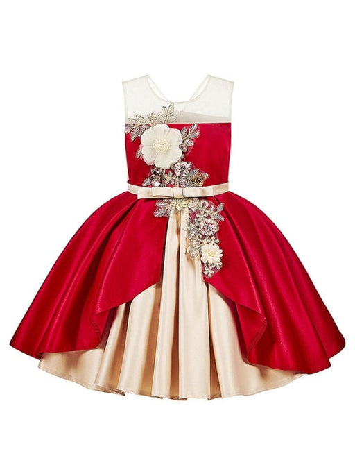 Flower Girl Dresses Jewel Neck Polyester Sleeveless Knee Length Ball Gown Bows Kids Party Dresses
