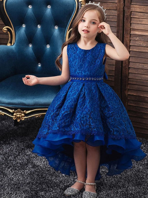 Flower Girl Dresses Jewel Neck Polyester Sleeveless With Train Princess Silhouette Bows Kids Party Dresses