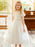Flower Girl Dresses White Jewel Neck Lace Short Sleeves Tea-Length A-Line Lace Formal Kids Pageant Dresses