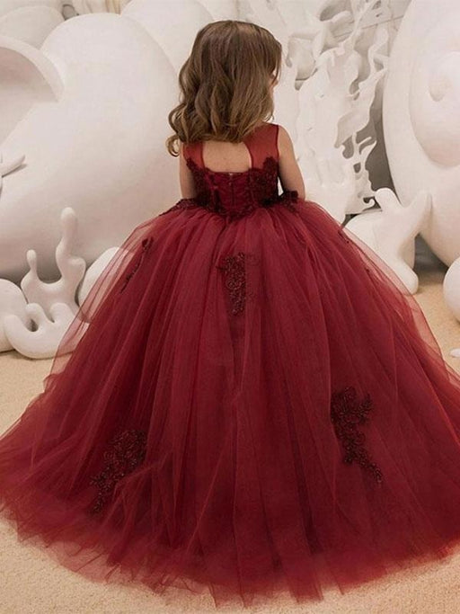 Flower Girl Dresses Jewel Neck Lace Sleeveless Ankle Length Ball Gown Applique Kids Pageant Dresses