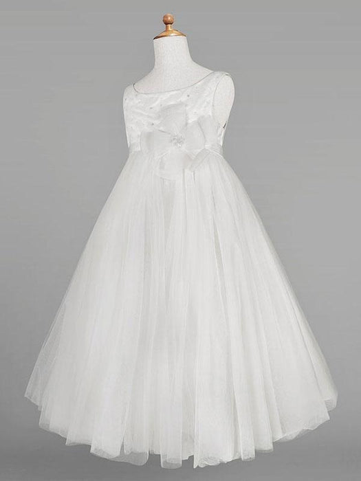 Jewel Neck Sleeveless A-Line Kids Party Dresses Ivory Tulle Flower Girl Dresses - Flower Girl Dress