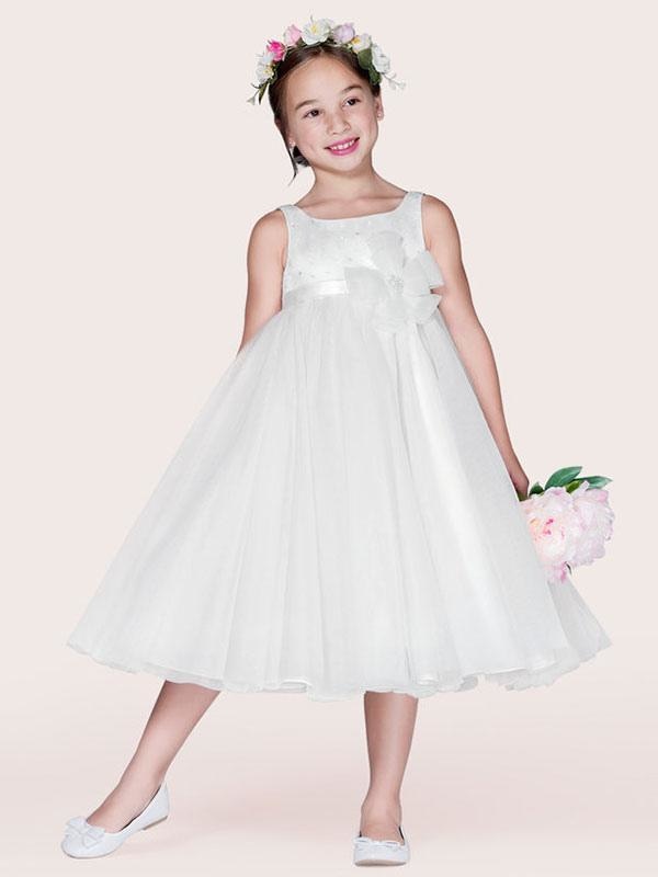 Jewel Neck Sleeveless A-Line Kids Party Dresses Ivory Tulle Flower Girl Dresses - Ivory / Child 2 - Flower Girl Dress