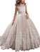 Jewel Neck Sleeveless Flower Girl Dresses with Whie Lace Appliques Formal Kids Pageant Bowtie Dresses
