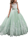Jewel Neck Sleeveless Flower Girl Dresses with Whie Lace Appliques Formal Kids Pageant Bowtie Dresses
