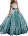 Jewel Neck Sleeveless Flower Girl Dresses with Whie Lace Appliques Formal Kids Pageant Bowtie Dresses
