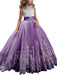 Jewel Neck Sleeveless Flower Girl Dresses with Whie Lace Appliques Formal Kids Pageant Bowtie Dresses
