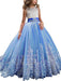 Jewel Neck Sleeveless Flower Girl Dresses with Whie Lace Appliques Formal Kids Pageant Bowtie Dresses
