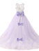 Jewel Neck Sleeveless Flower Girl Dresses with Whie Lace Appliques Formal Kids Pageant Bowtie Dresses

