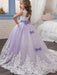 Jewel Neck Sleeveless Flower Girl Dresses with Whie Lace Appliques Formal Kids Pageant Bowtie Dresses
