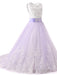 Jewel Neck Sleeveless Flower Girl Dresses with Whie Lace Appliques Formal Kids Pageant Bowtie Dresses
