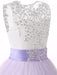 Jewel Neck Sleeveless Flower Girl Dresses with Whie Lace Appliques Formal Kids Pageant Bowtie Dresses
