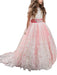 Jewel Neck Sleeveless Flower Girl Dresses with Whie Lace Appliques Formal Kids Pageant Bowtie Dresses
