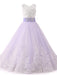 Jewel Neck Sleeveless Flower Girl Dresses with Whie Lace Appliques Formal Kids Pageant Bowtie Dresses
