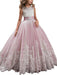 Jewel Neck Sleeveless Flower Girl Dresses with Whie Lace Appliques Formal Kids Pageant Bowtie Dresses
