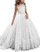 Jewel Neck Sleeveless Flower Girl Dresses with Whie Lace Appliques Formal Kids Pageant Bowtie Dresses
