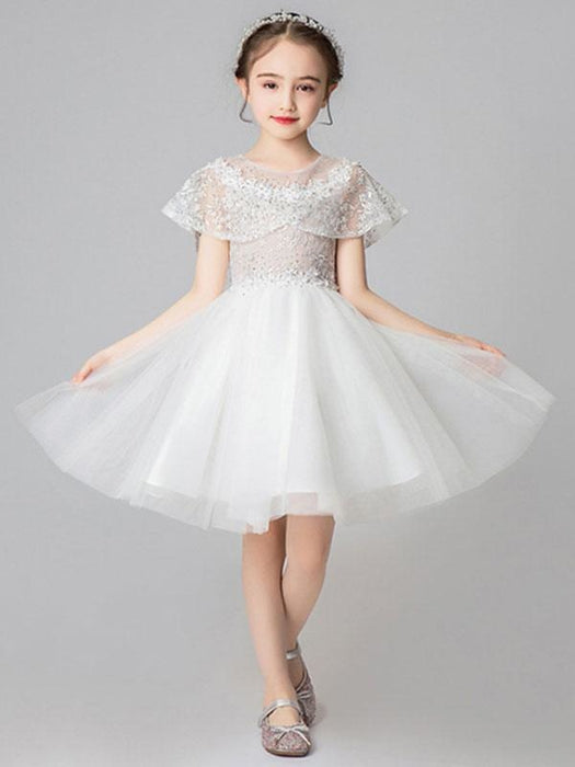 Flower Girl Dresses Jewel Neck Sleeveless Knee Length Embroidered Kids Party Dresses With Wrap