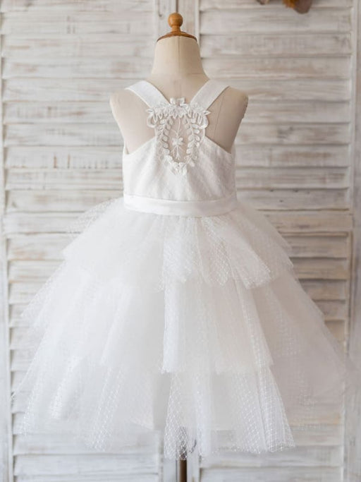 Flower Girl Dresses Jewel Neck Sleeveless Tulle Bows Kids Social Party Dresses