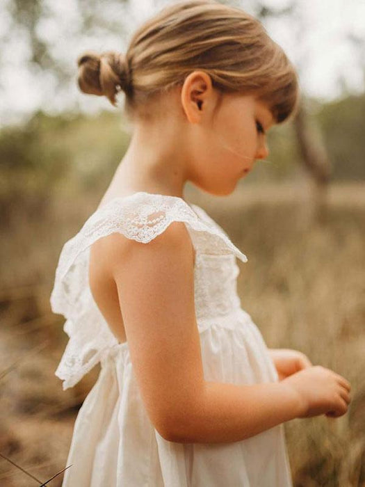 White Flower Girl Dresses Jewel Neck Sleeveless Lace Kids Social Party Dresses