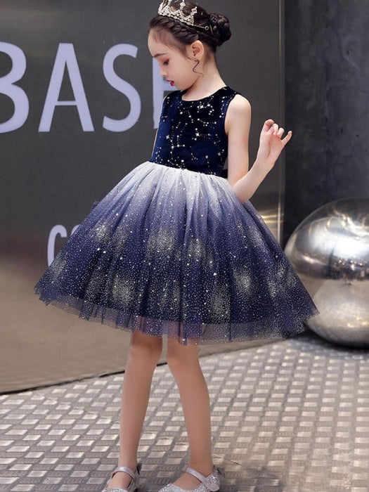 Flower Girl Dresses Jewel Neck Tulle Sleeveless Knee-Length Princess Silhouette Kids Social Party Dresses