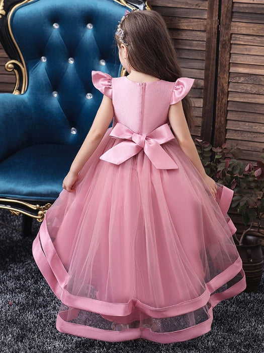 Flower Girl Dresses Jewel Neck Tulle Sleeveless With Train Princess Silhouette Bows Kids Social Party Dresses