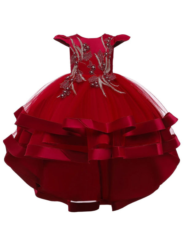 Jewel Neck Tulle Sleeveless 3D Floral Princess Hi-LoFlower Girl Dress —  Bridelily