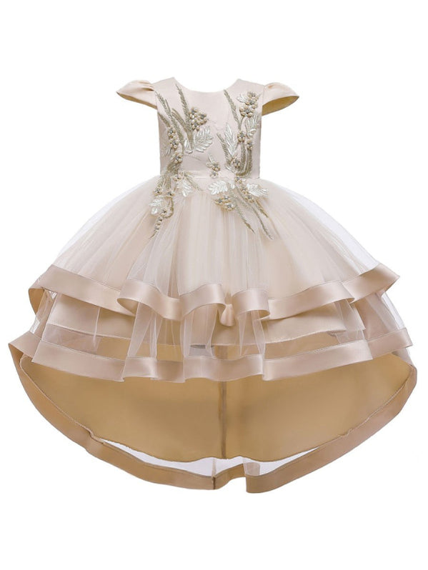 Princess Tulle Sleeveless Jewel Flower Girl Dress with Bow Appliques Beading