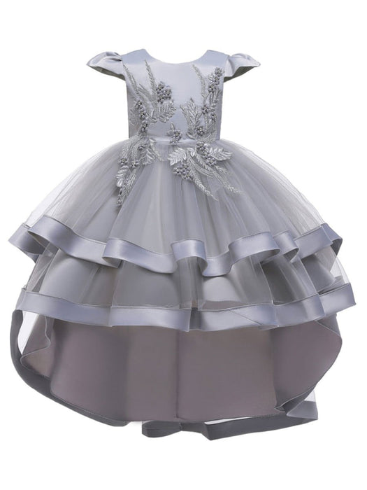 Jewel Neck Tulle Sleeveless 3D Floral Princess Hi-LoFlower Girl Dress Bridelily Jewel Neck Tulle Sleeveless 3D Floral Princess Hi-LoFlower Girl Dress Bridelily