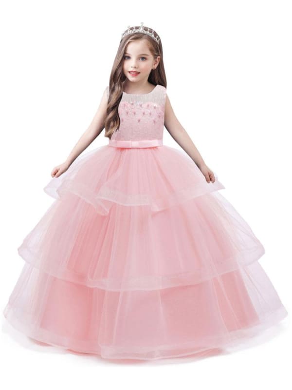 Jewel Neck Tulle Sleeveless Ankle Length Princess Flowers Kids Party Dresses main image 0