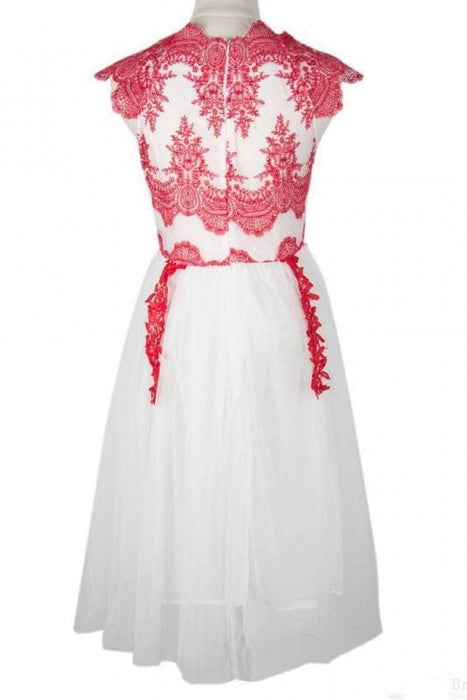 Knee Length Lace Applique Short Tulle Prom A Line Ivory Homecoming Party Dresses - Prom Dresses