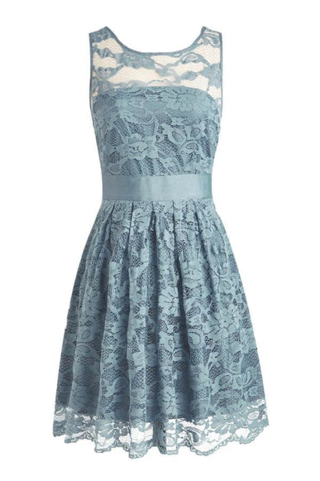 Knee-length Lace Sleeveless Blue Prom/Homecoming Dress - Prom Dresses