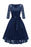 Lace 3/4 Sleeve V-Neck Red Hollow Out Female Robe Dress - navy blue dress / S - lace dresses