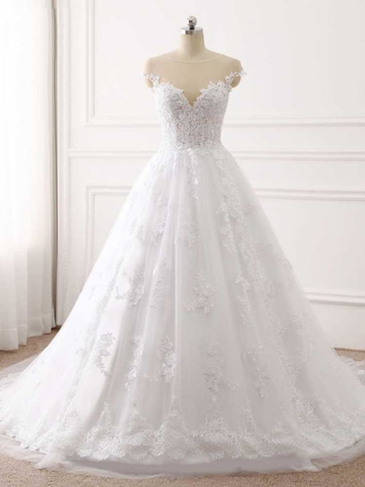 Lace Appliques Ball Gown Wedding Dresses - White / Floor Length - wedding dresses