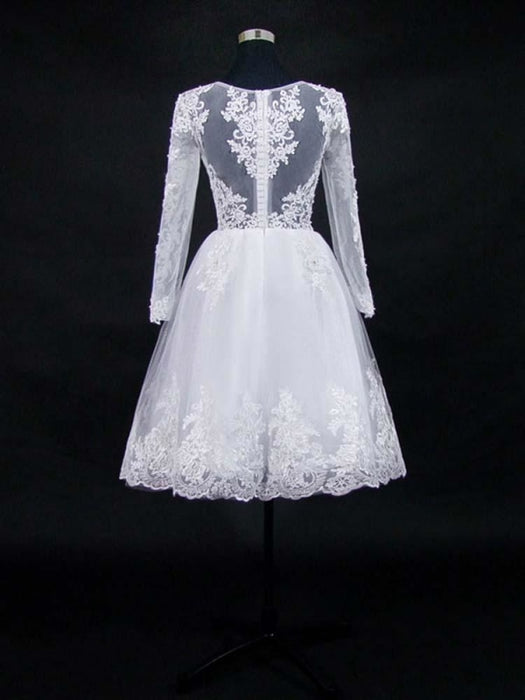 Lace Appliques Pearls Long Sleeves Wedding Dresses - wedding dresses