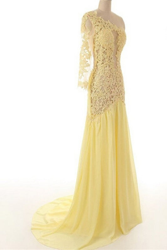 Lace Chiffon Daffodil Long Prom Evening Dresses - Prom Dresses