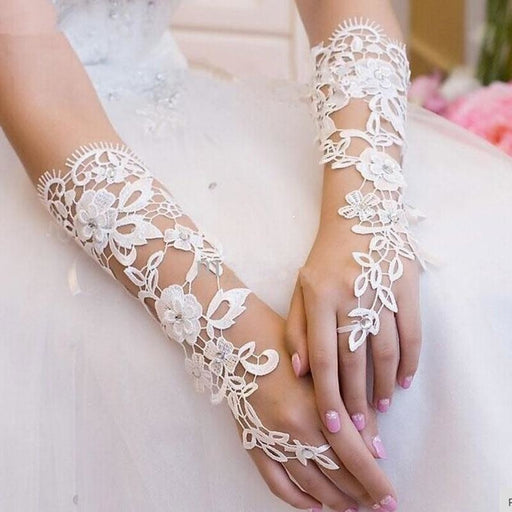 Lace Crystal Beaded Fingerless Wedding Gloves | Bridelily - wedding gloves