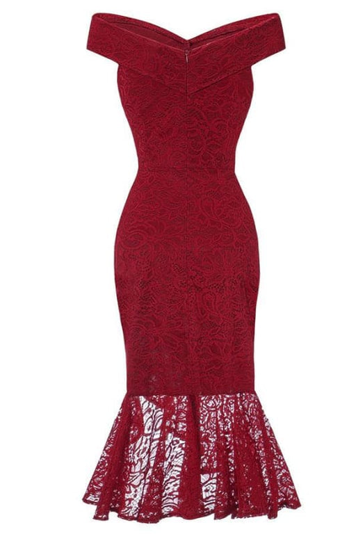 Lace Dresses Femme Off the Shoulder V-Neck Women Red Dress - lace dresses