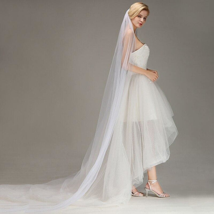 Lace Edge Ivory Appliqued Long Wedding Veils | Bridelily - wedding veils