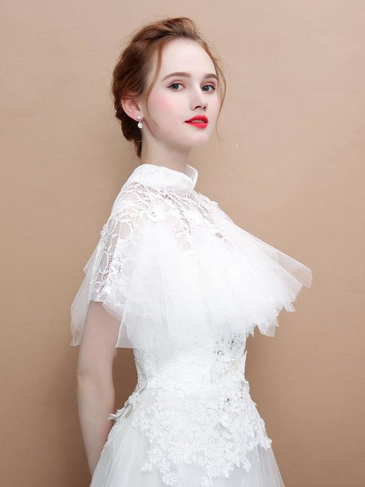 Lace High Collar White Wedding Wraps | Bridelily - wedding wraps